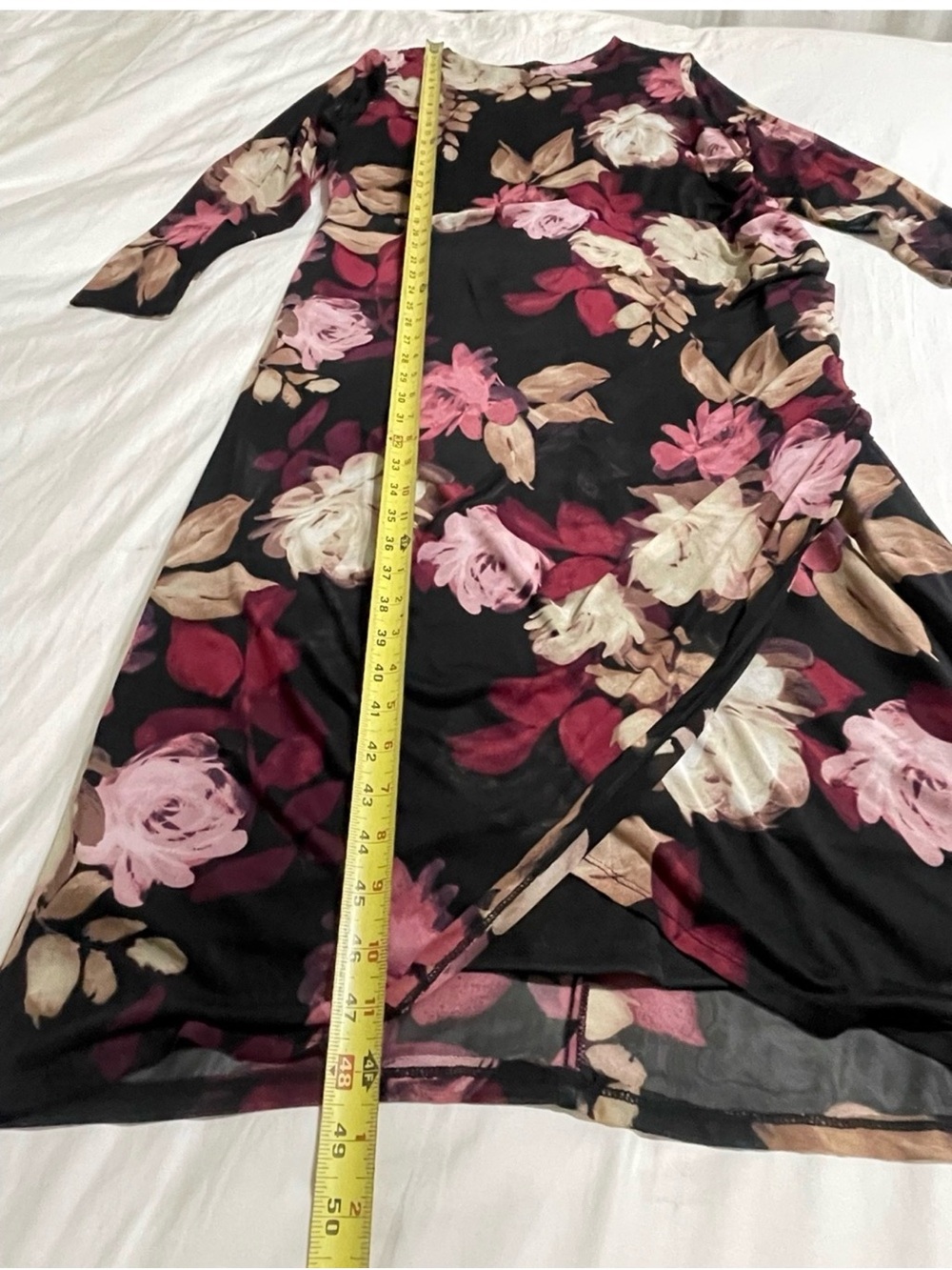 Taylor Floral Mesh Ruched Midi Dress 16W Black Pink Long Sleeve Plus - Picture 11 of 14